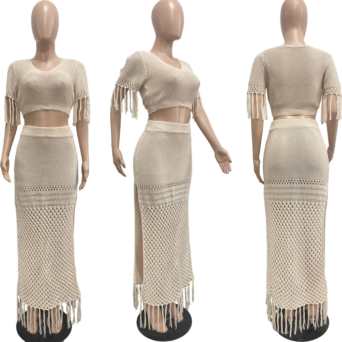 Split wool hand hook knitted tassel two-piece set