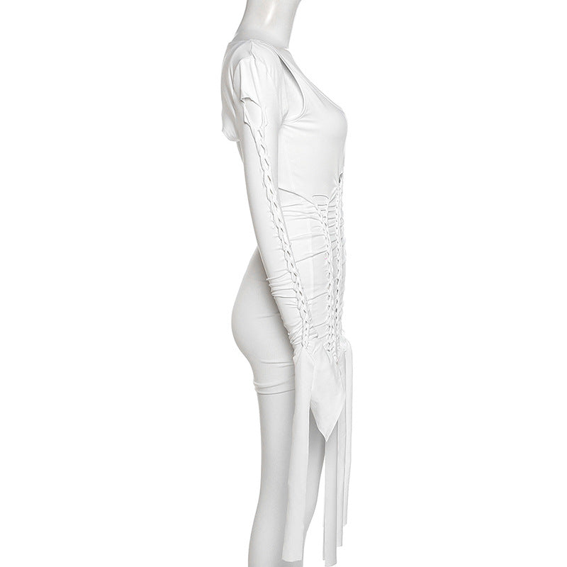 Long Sleeve Shawl Ripped Slim Fit Dress