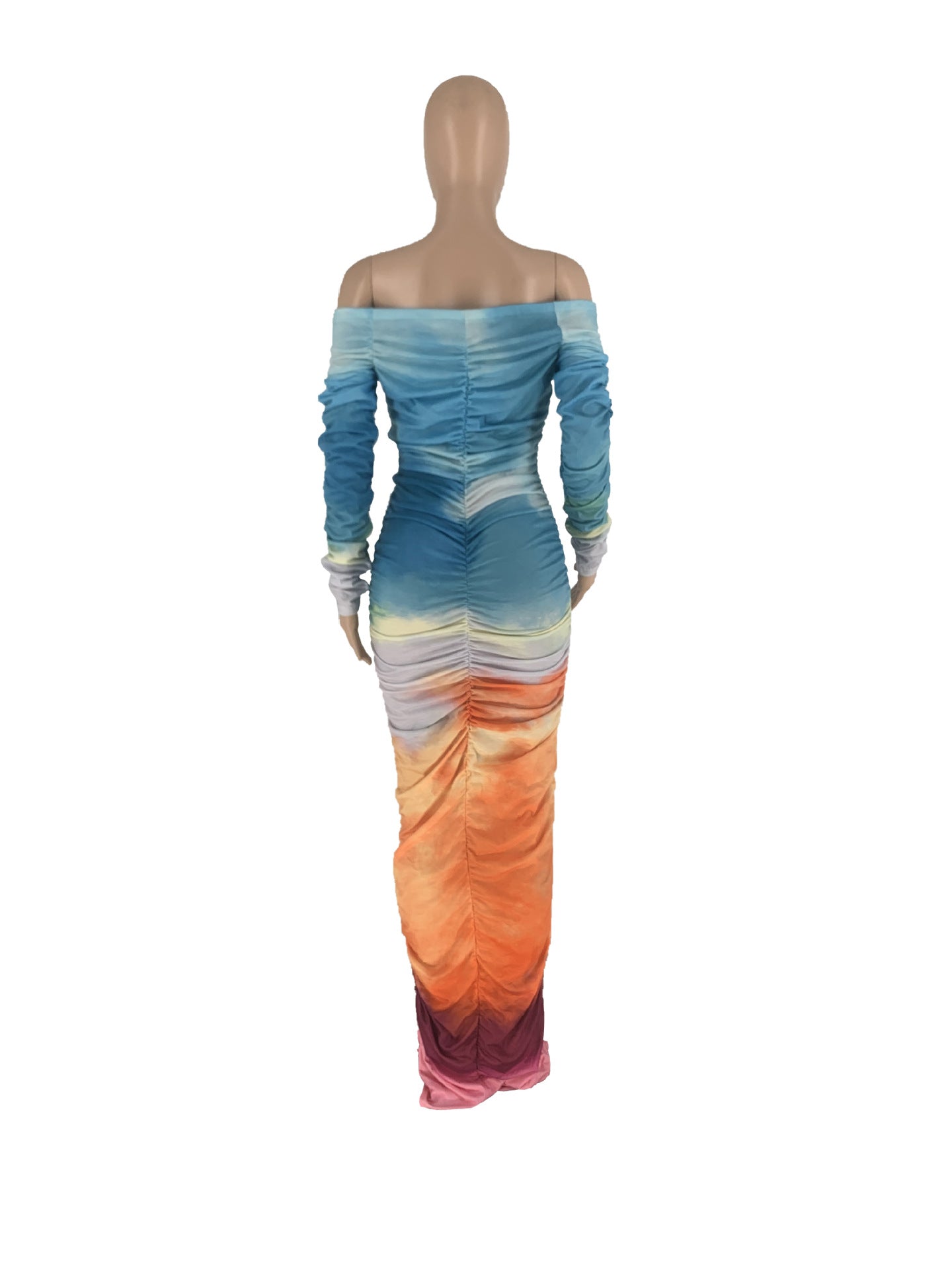 Off Shoulder Pleated Printed Dress