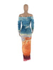 Off Shoulder Pleated Printed Dress