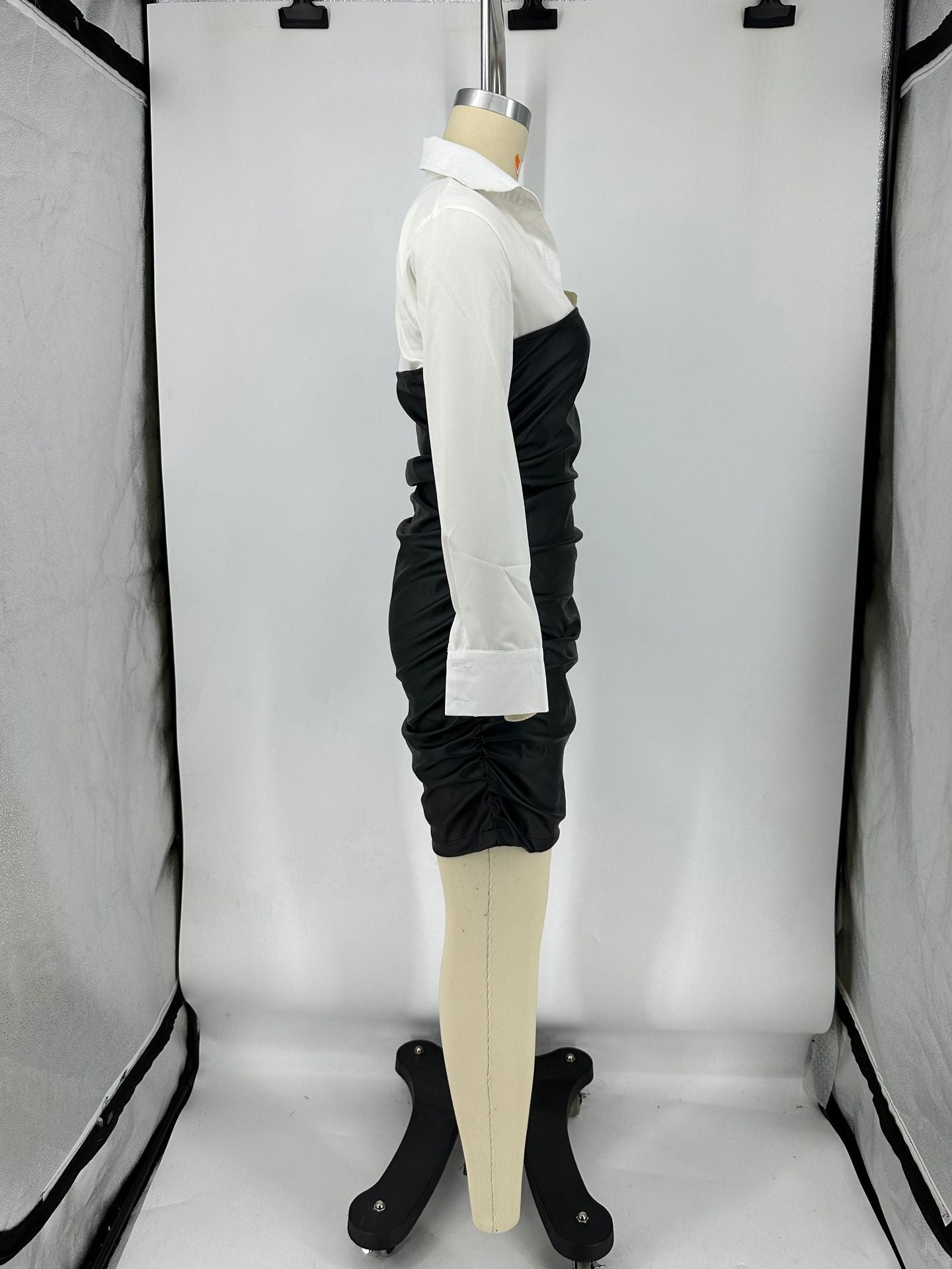 Shirt Stitching Leather Skirt Pleated Fake Two-piece Punk Dress