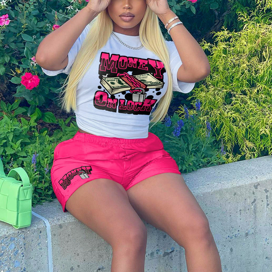 Banknote Printed T-shirt Short Sleeve Shorts 2PC Set