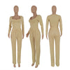 Long sleeved solid color low cut two-piece set