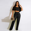 Pleated Ruffled Shoulder Wide-leg Trouser Set