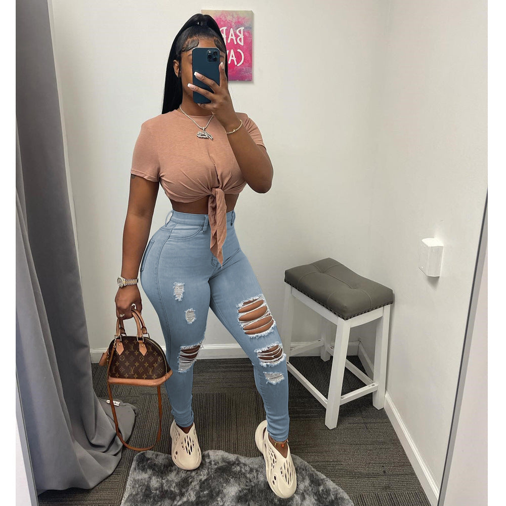 Stretch Distressed Light Blue Jeans
