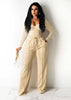 Long sleeved solid color low cut two-piece set