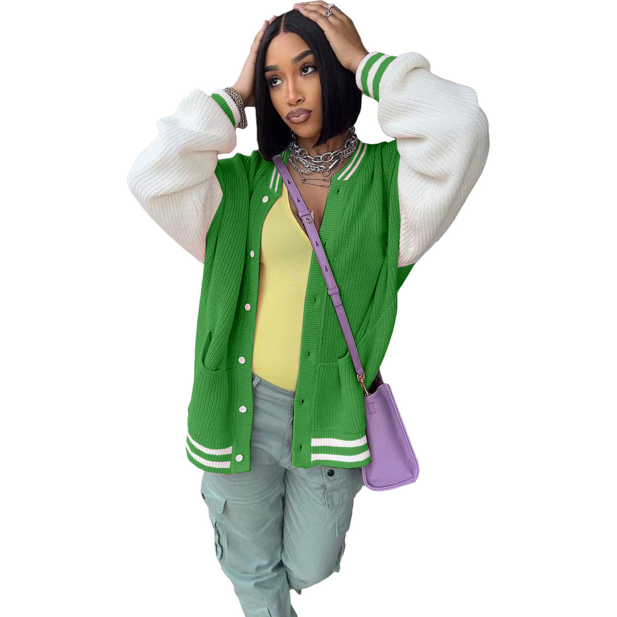 Candy Color Baseball Casual Knitted Jacket Coat