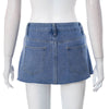 Solid Buttoned Zipper Pocket Slim Short Denim Skirt