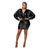 Solid color gilded long sleeved pleated short skirt dress