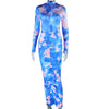 Stand Collar Printed Long Sleeve Ruffle Hip Dress