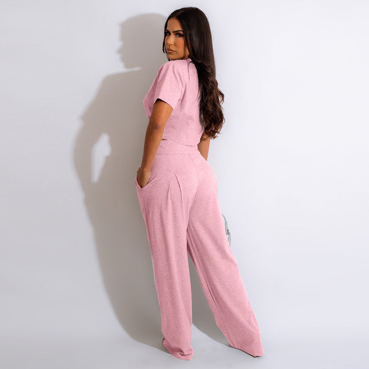 Cotton Short-sleeved Pleated T-shirt Wide-leg Pants Two-piece Suit