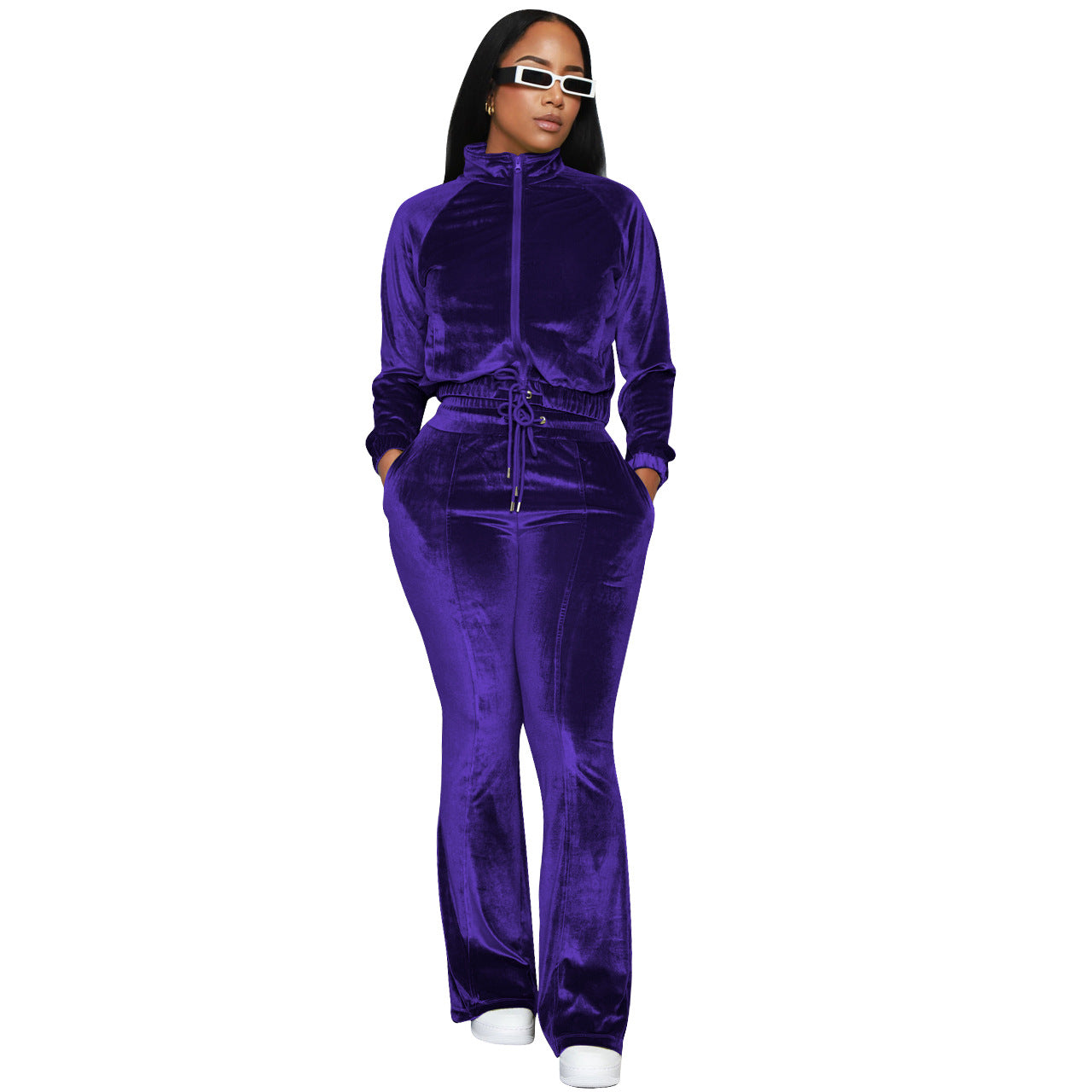 Fashion drawstring solid color dense velvet micro horn 2PC set