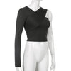 One Shoulder Asymmetric Solid Color Long Sleeve Top T-shirt