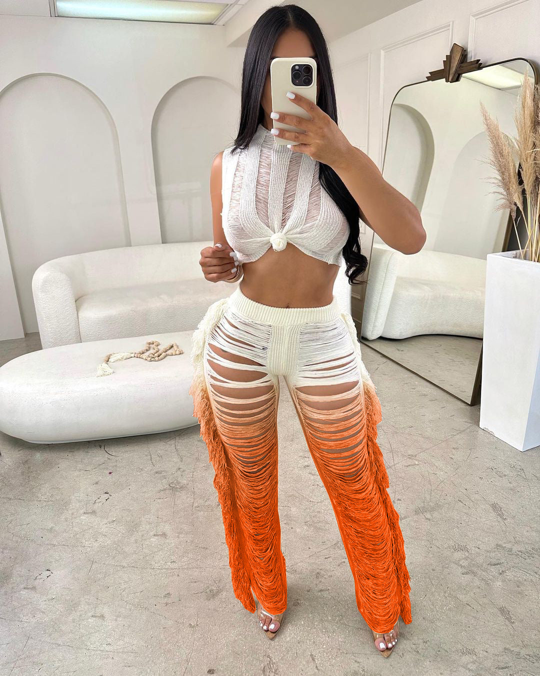 Fringed Hole Vest Trousers Set