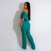 Pleated Ruffled Shoulder Wide-leg Trouser Set