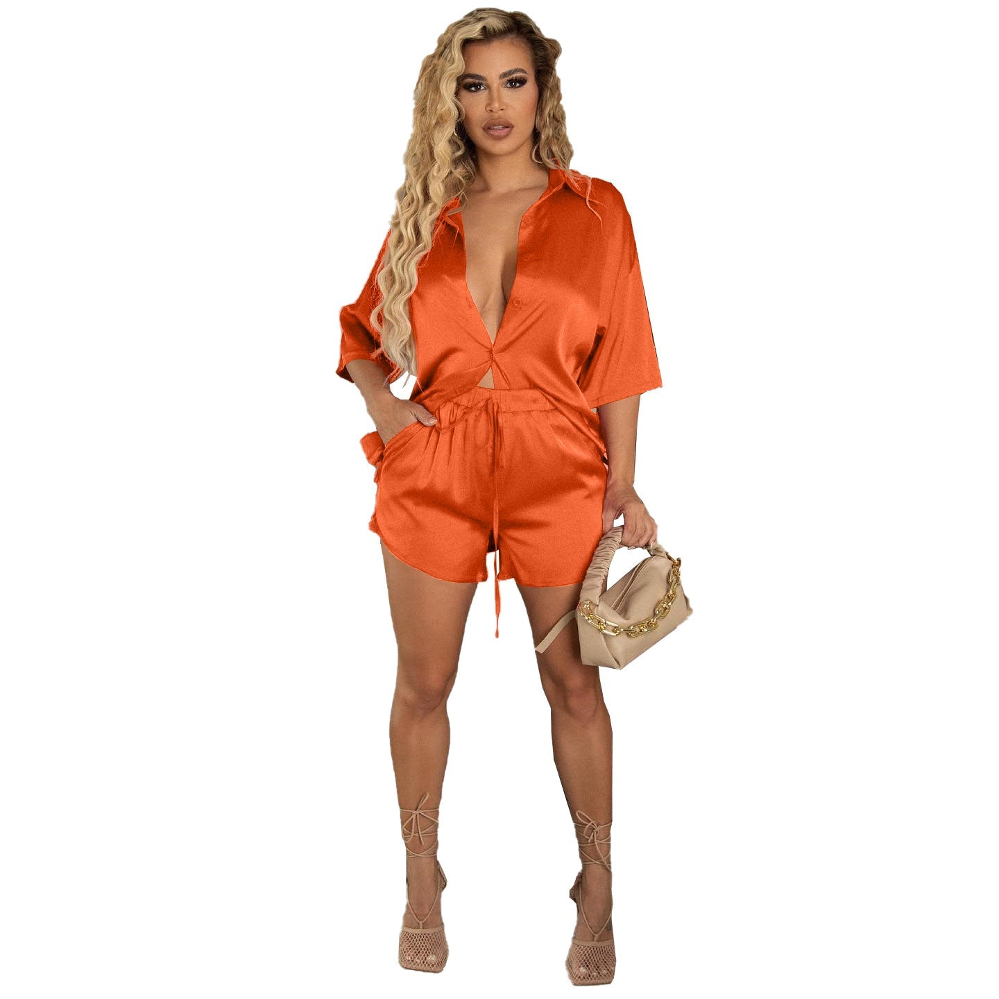 Shirt Short Sleeve Shorts Loose Casual 2PC set