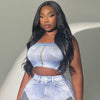 3D Denim Printing Camisole High Waist Slim Fit Skirt Suit