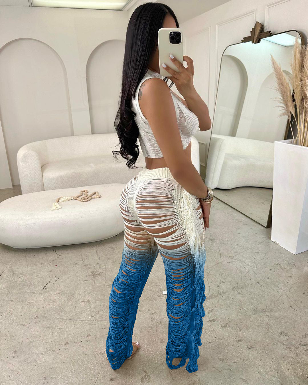 Fringed Hole Vest Trousers Set