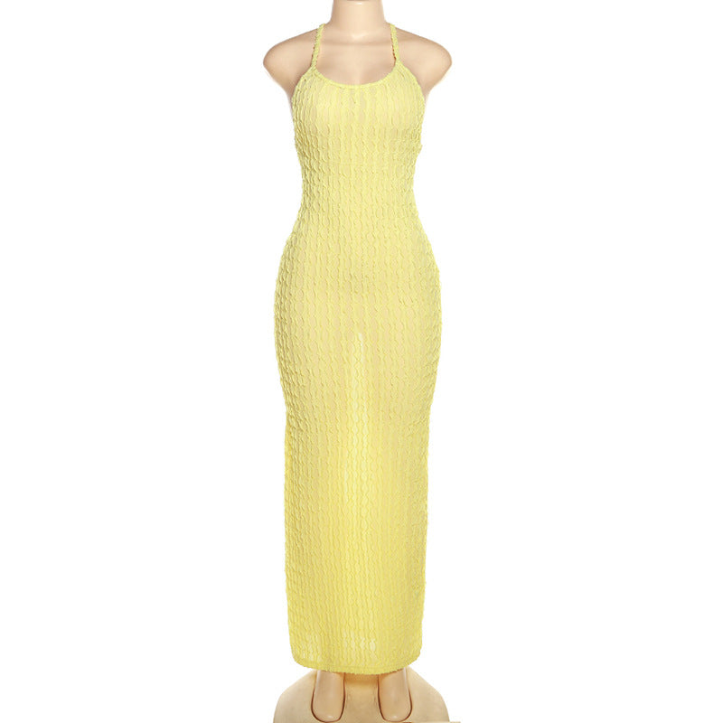 Strap Backless Popcorn Dress