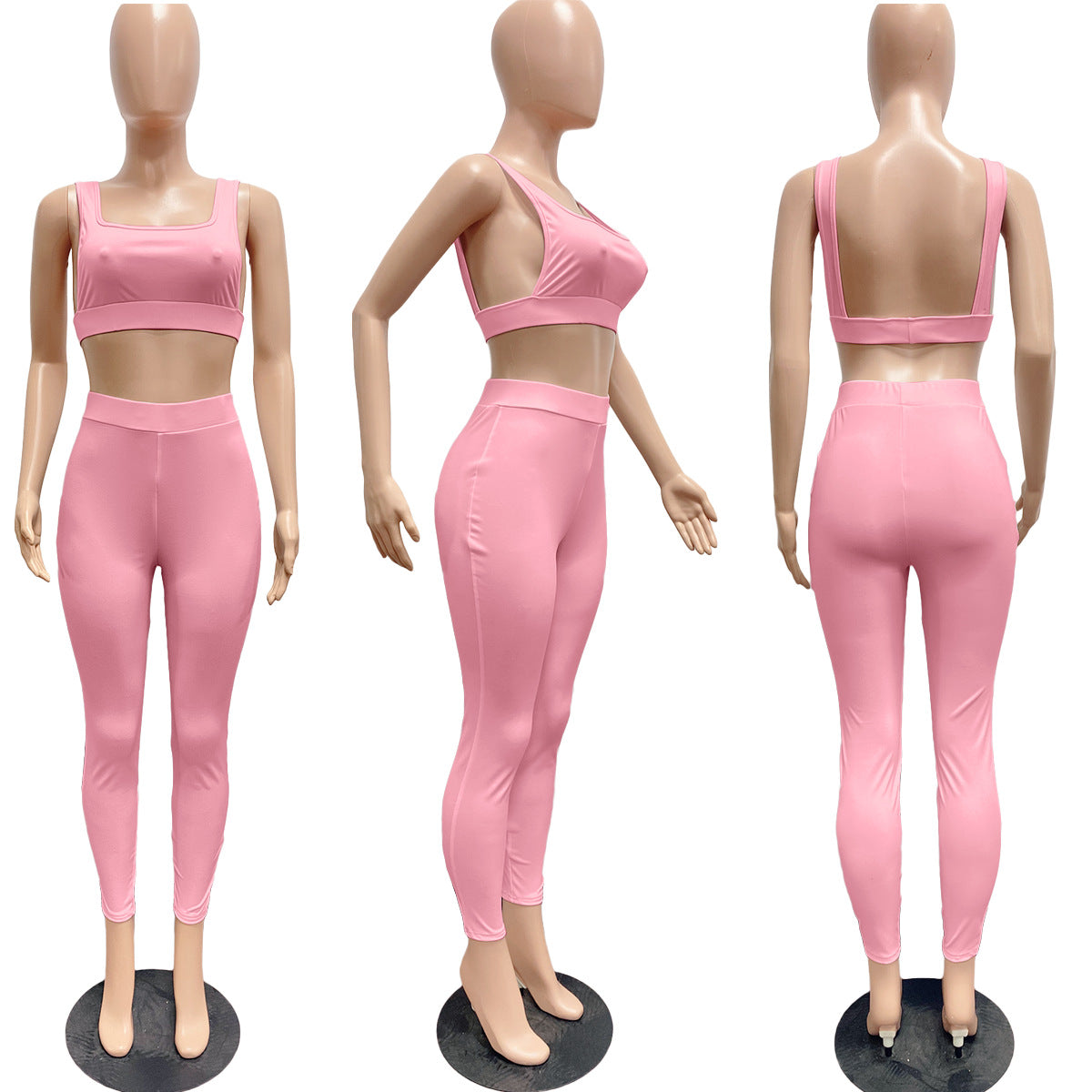 Sexy Casual Solid Bare Back Top 2PC Set