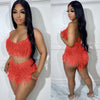 See-through Knitted Hand Crochet Tassel Beach Short Suit