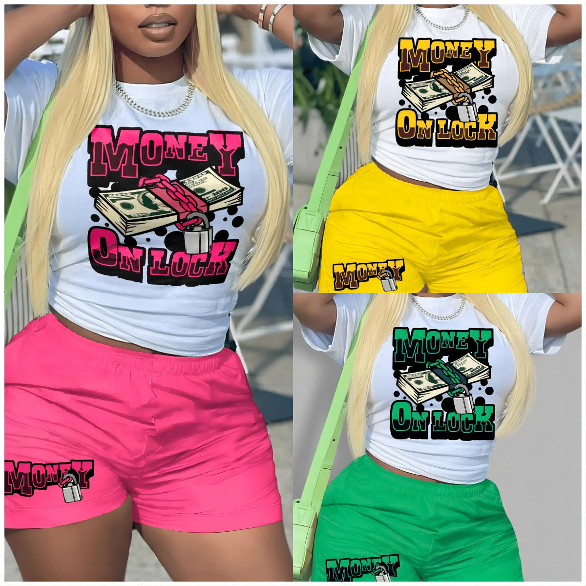 Banknote Printed T-shirt Short Sleeve Shorts 2PC Set