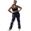 Navel Backless Tie-Dye Ghillie Suit 2pc set