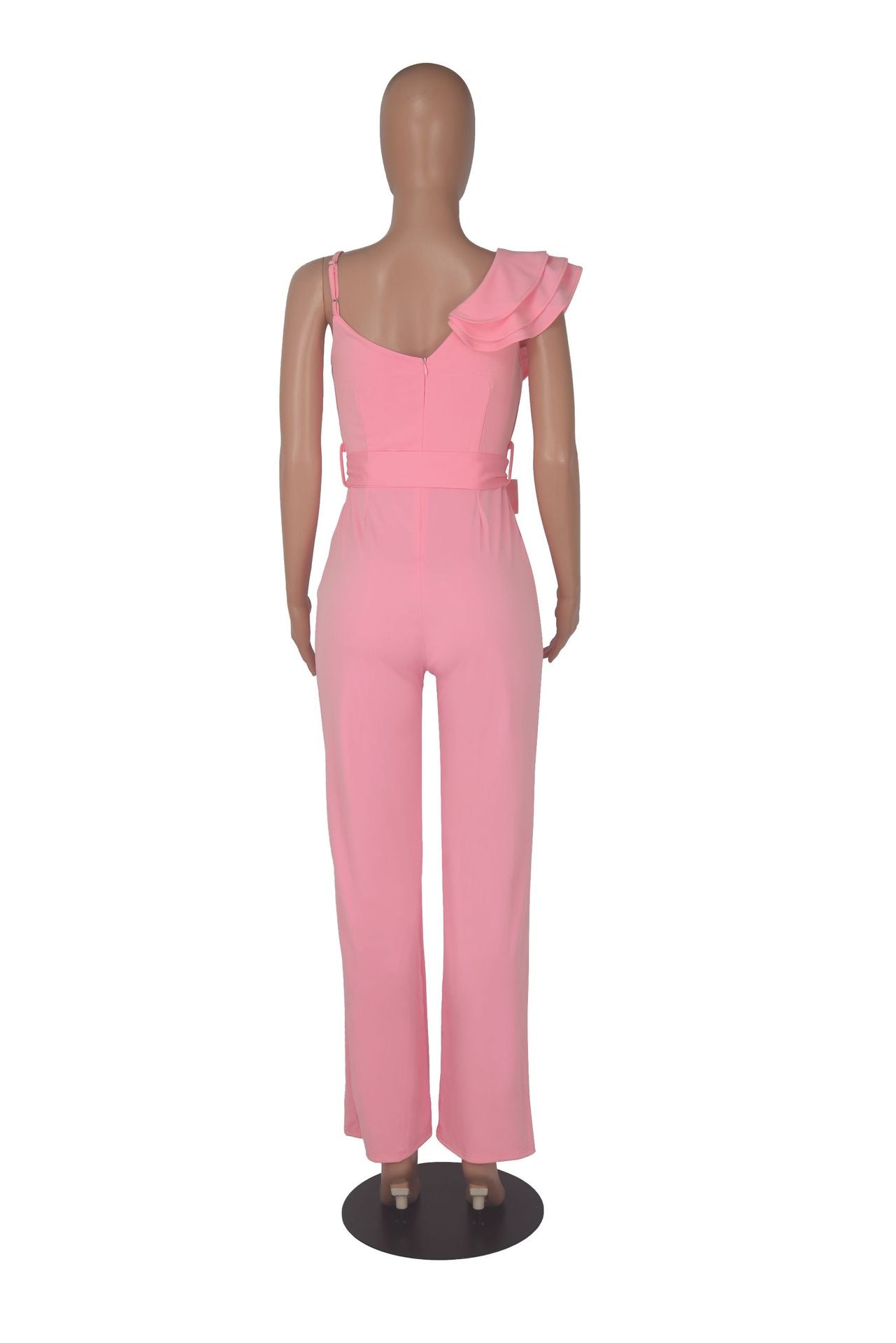 Ruffled Shoulder Sleeveless Waist-deep V Loose Solid Romsuit