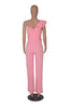 Ruffled Shoulder Sleeveless Waist-deep V Loose Solid Romsuit