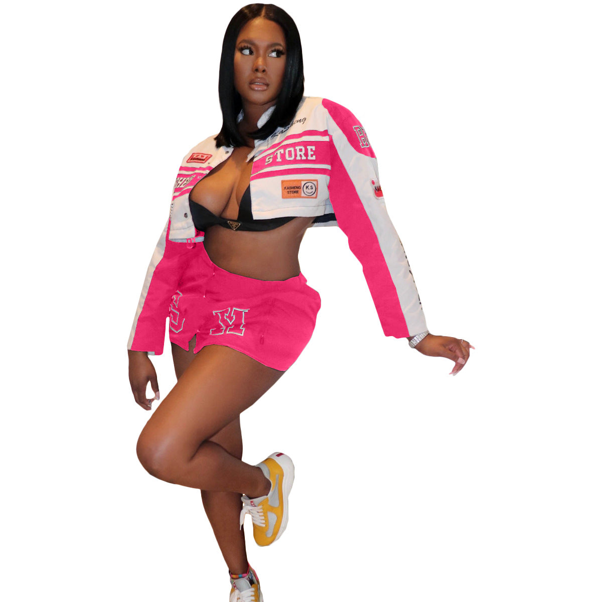 Retro detachable motorcycle baseball uniform two-piece skirt suit
