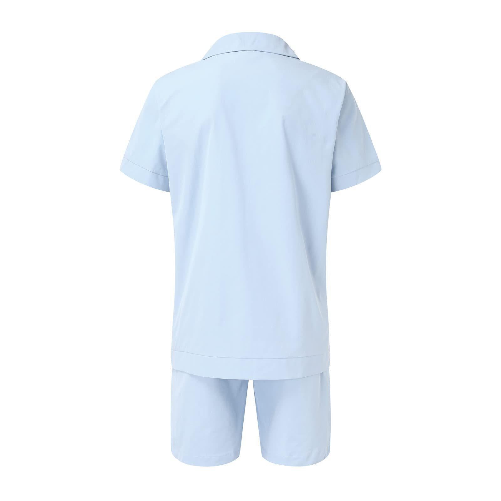 Linen Loose Short Sleeve Shorts Men's 2 PC Suit