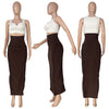 Solid color high waisted elastic waistband patchwork car edge one step skirt long skirt