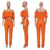 Pleated Ruffled Shoulder Wide-leg Trouser Set