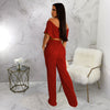Pleated Ruffled Shoulder Wide-leg Trouser Set