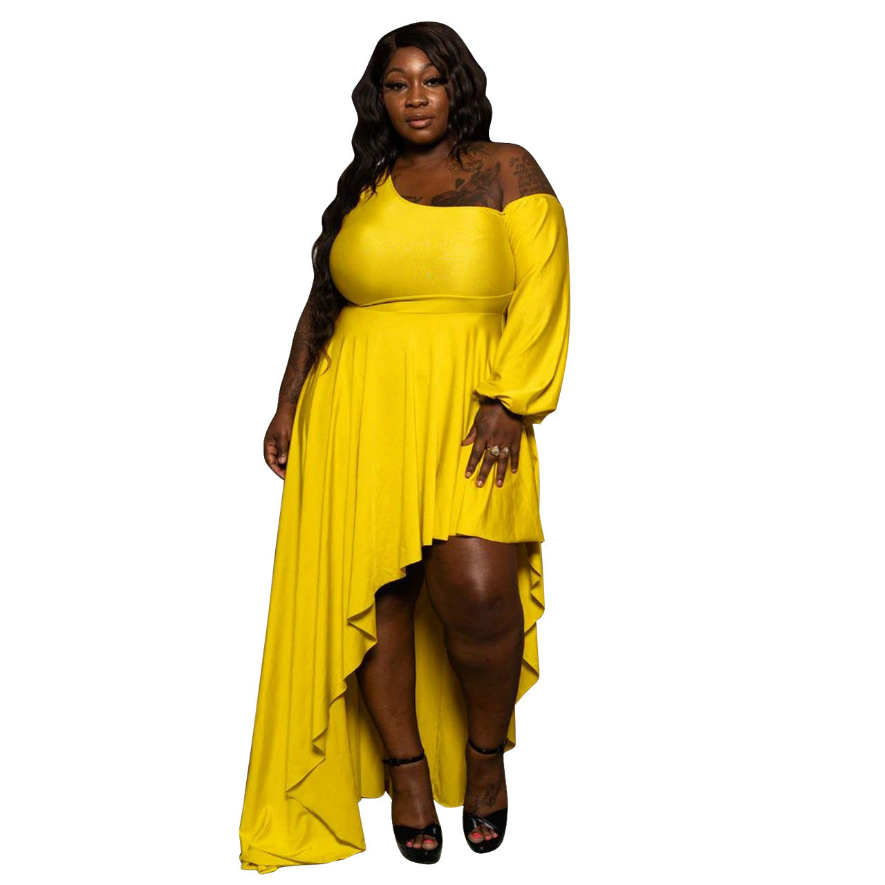 Large Solid One-shoulder Irregular Dress