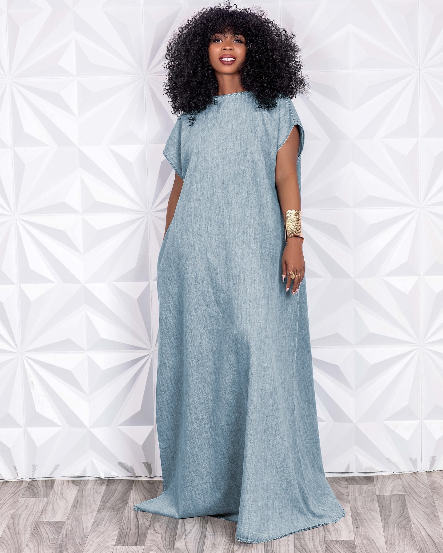 Denim Loose Deep V Open Back Dress