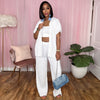 Tree Pattern Pleated Fabric Short Sleeved Shirt Wide Leg Pants Set