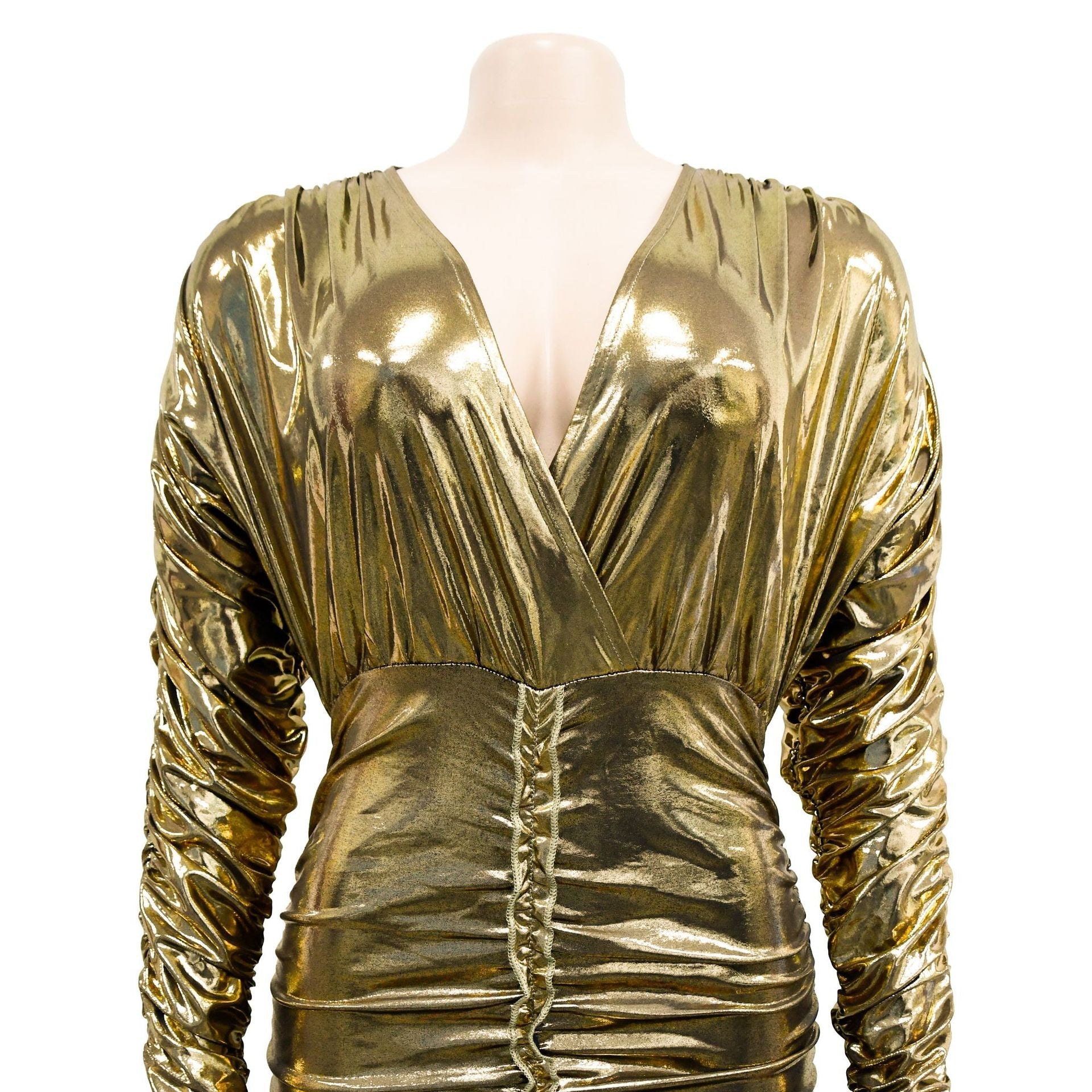 Solid color gilded long sleeved pleated short skirt dress