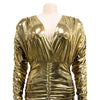 Solid color gilded long sleeved pleated short skirt dress