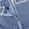 Tassel Hole Rhinestone Washing Water Denim Jumpsuit Female