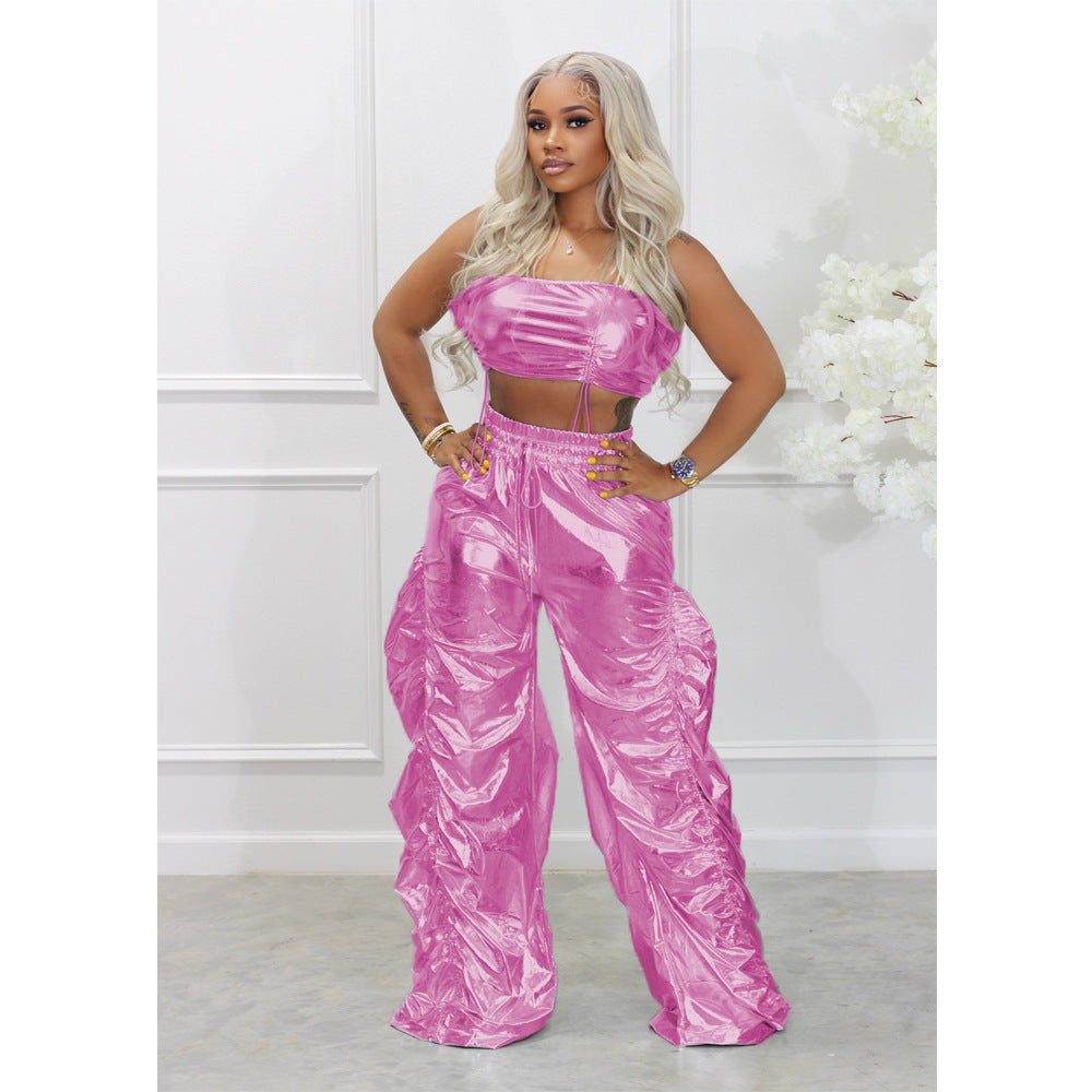 Hot stamping new personality street hip-hop nightclub two-piece set
