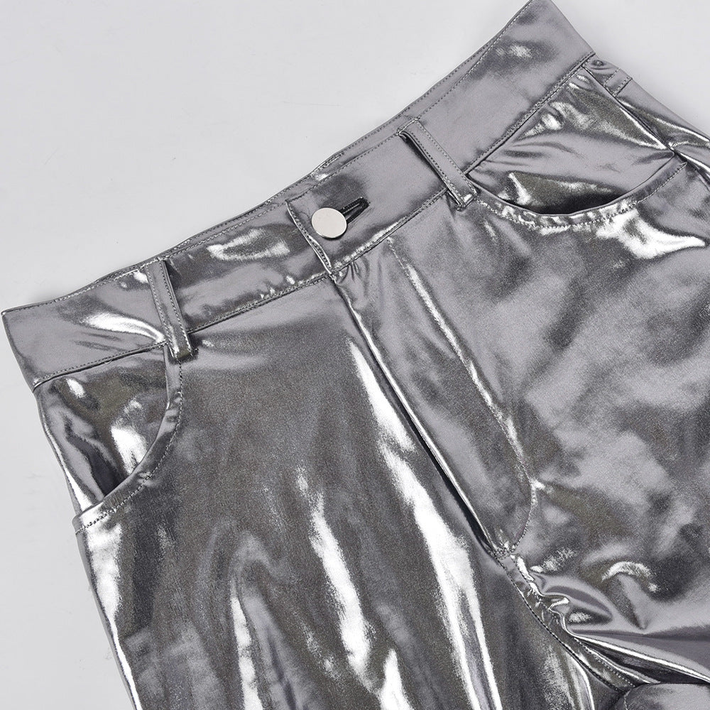 Slim Fit Buttocks Metallic Silver Hot Casual Pants