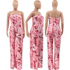 Bandeau Marble-print One-piece Wide-leg Trousers Loose Fit