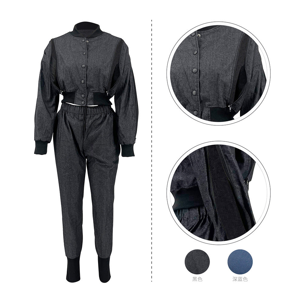 Zipper Panel Denim Thread Set