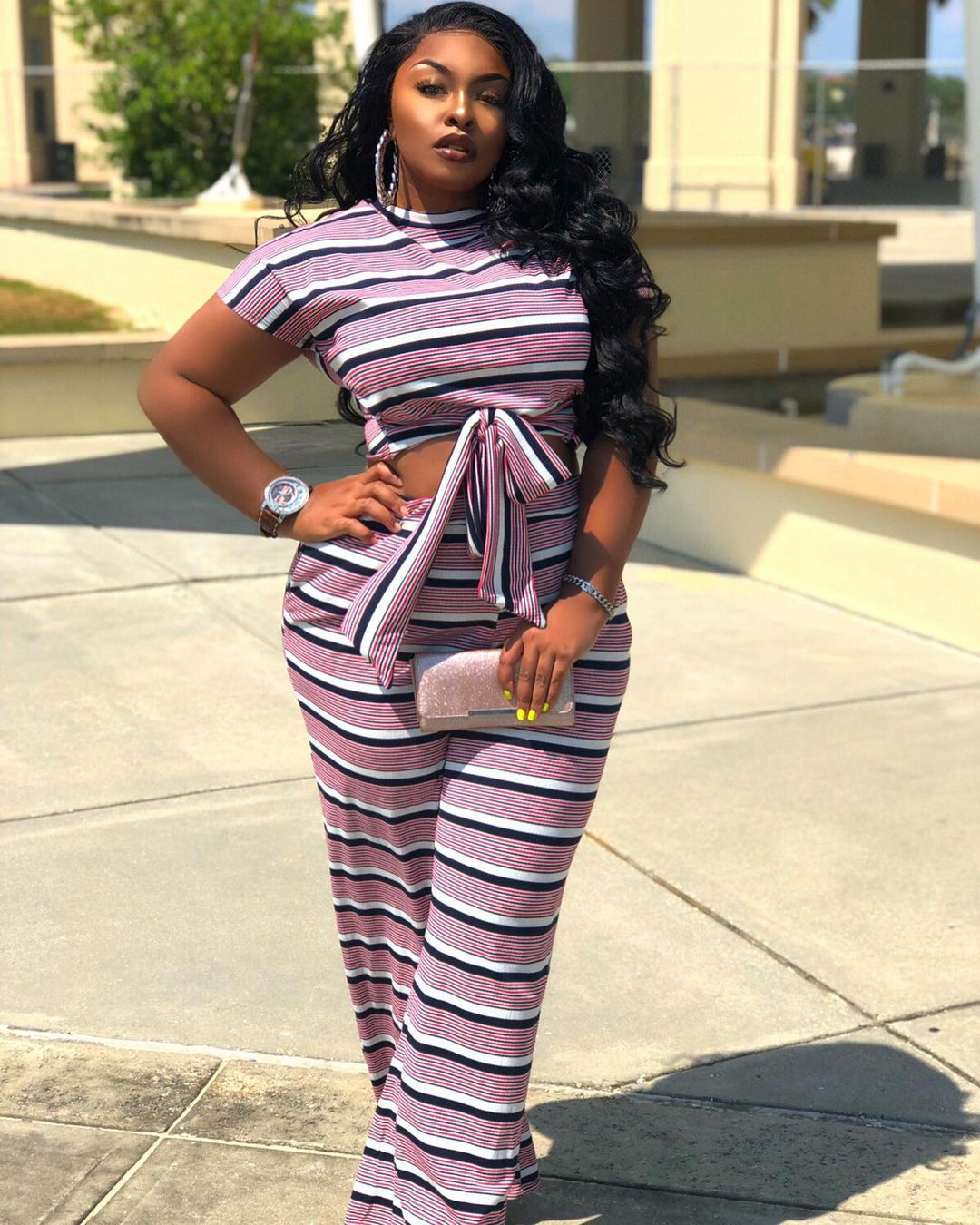 Large Striped Printed 2PC Suit