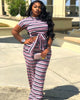 Large Striped Printed 2PC Suit
