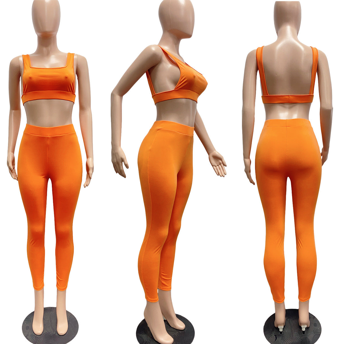 Sexy Casual Solid Bare Back Top 2PC Set