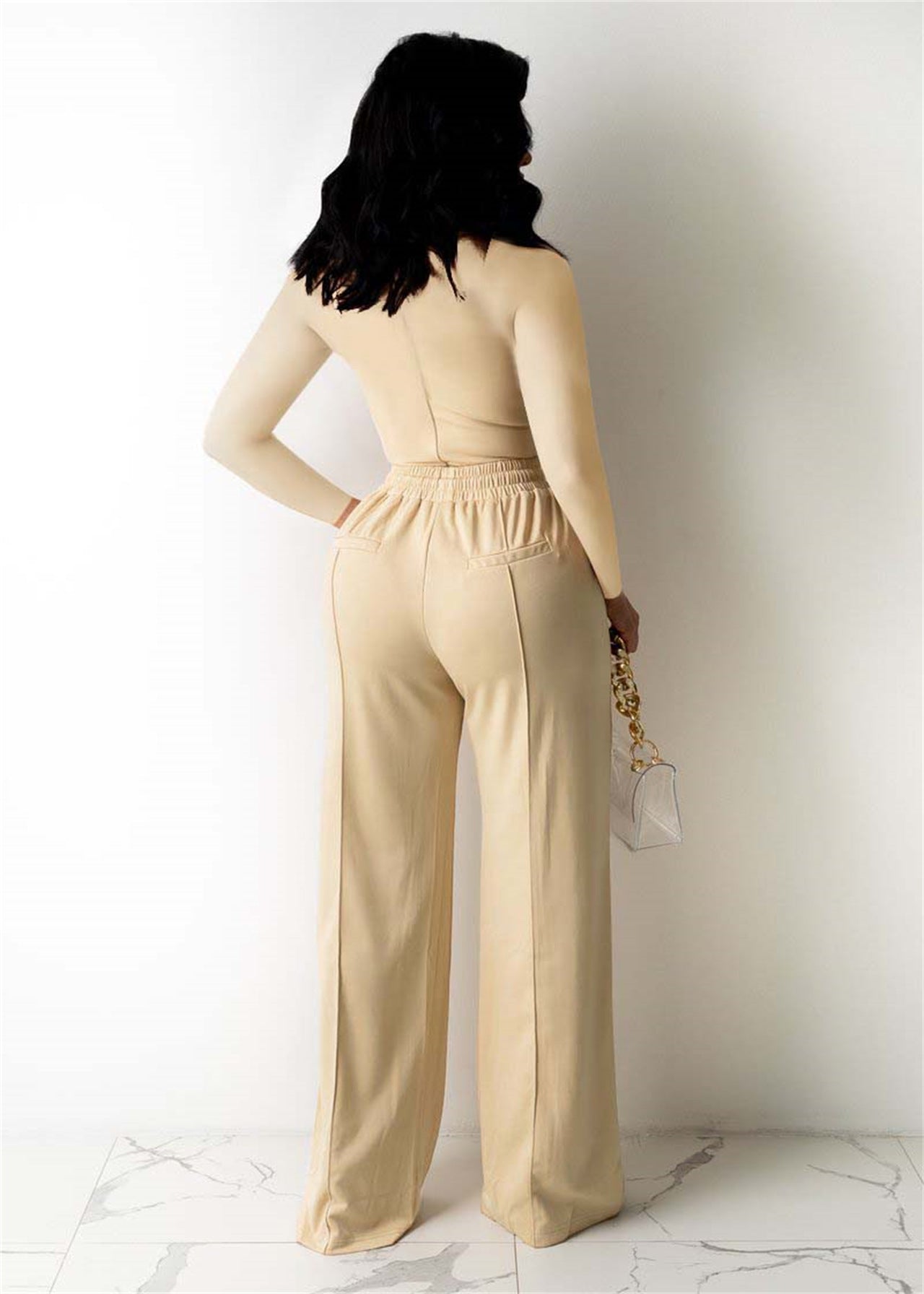 Long sleeved solid color low cut two-piece set