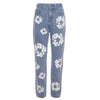 Printed high waisted casual straight jeans