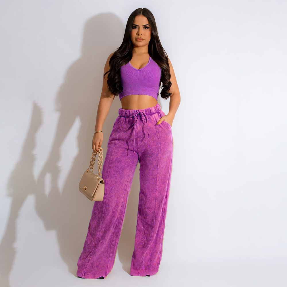 Sleeveless Open Waist Jacket Elastic Waist Wide-leg Pants Suit